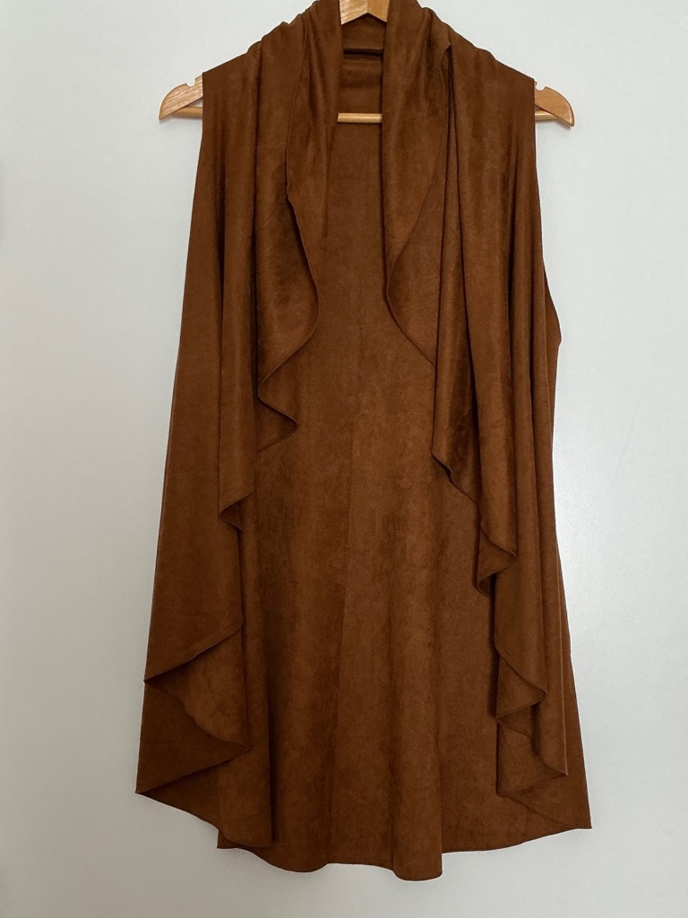 Brown Draped Suede-Look Sleeveless Vest